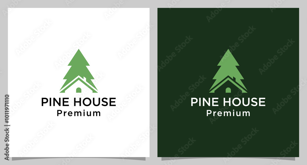 Pine tree Logo Design Template with house building logo vector design template. Pine tree Logo Design Template with house building logo vector design template.