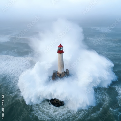 a lighthouse in the middle of a stormy ocean