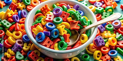 Colorful Alphabet Soup Clipart with Letters and Shapes in a Bowl for Educational and Fun Use photo