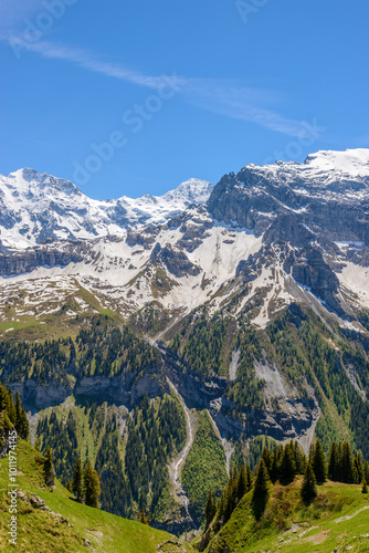 The Swiss Alps at Murren, Switzerland. Jungfrau Region. The valley of Lauterbrunnen from Interlaken.