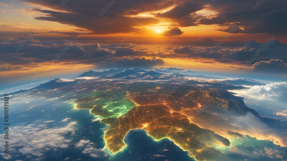 Celestial World concept sunrise with clouds Celestial World concept sunrise with clouds