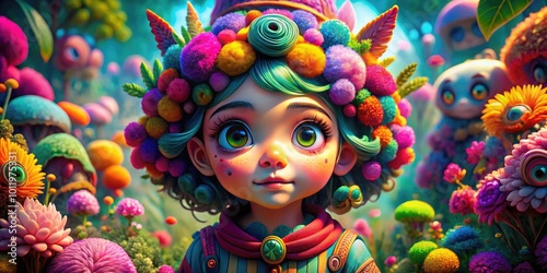 Colorful Animated Characters Inspired by a Wonderland Adventure with Whimsical Elements and Fantasy