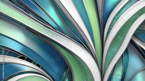 background twisted textures of 3D pearlescent neon glass and metal in abstract chaotic structure