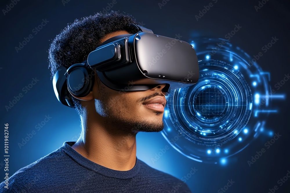 A person wearing a VR headset, unknowingly having their data stolen in a futuristic, fully immersive digital environment A person wearing a VR headset, unknowingly having their data stolen in a futuristic, fully immersive digital environment