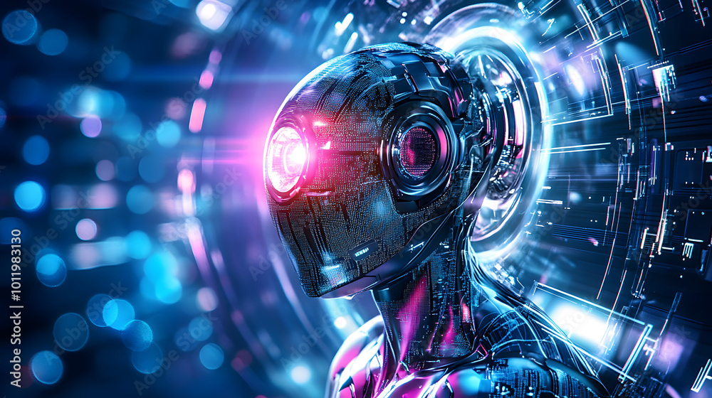 Futuristic technology creating custom content using artificial intelligence, AI, generative, machine learning Futuristic technology creating custom content using artificial intelligence, AI, generative, machine learning