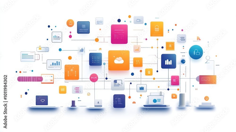 Abstract illustration of interconnected data, technology, and digital communication. Abstract illustration of interconnected data, technology, and digital communication.