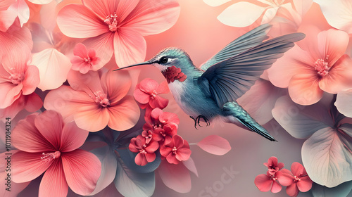 Hummingbird In Flight, Illustration