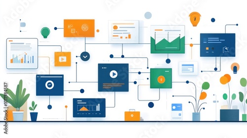 An abstract illustration of interconnected data, graphs, and icons depicting a complex system.