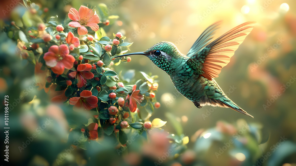 Fototapeta premium Hummingbird in Flight Illustration