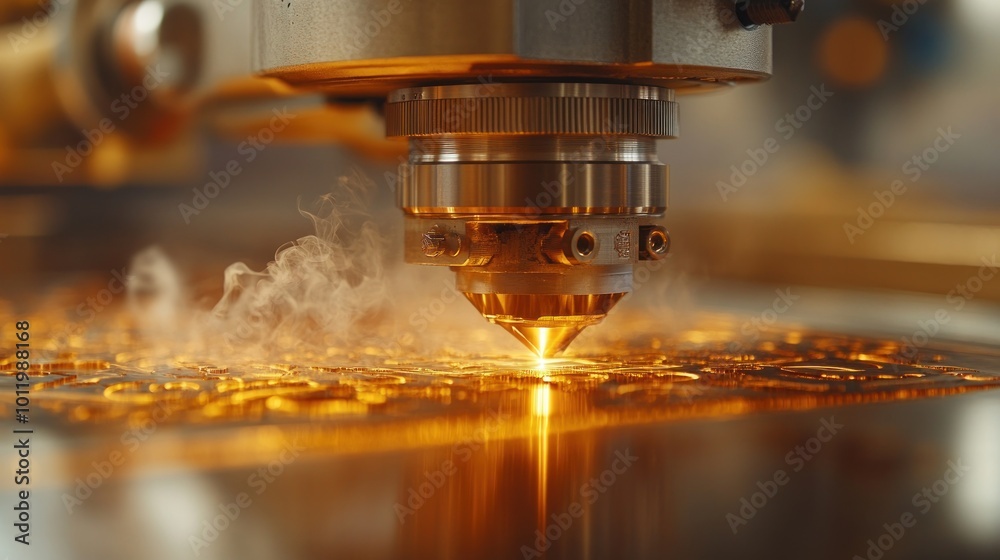 Close-up of a laser cutting machine cutting metal. Close-up of a laser cutting machine cutting metal.