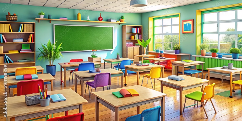 Colorful Classroom Clip Art Collection Featuring Desks, Chalkboard, Supplies, and Learning Tools Colorful Classroom Clip Art Collection Featuring Desks, Chalkboard, Supplies, and Learning Tools