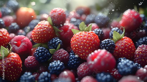 Fresh Red and Blue Berries Close Up Realistic Image