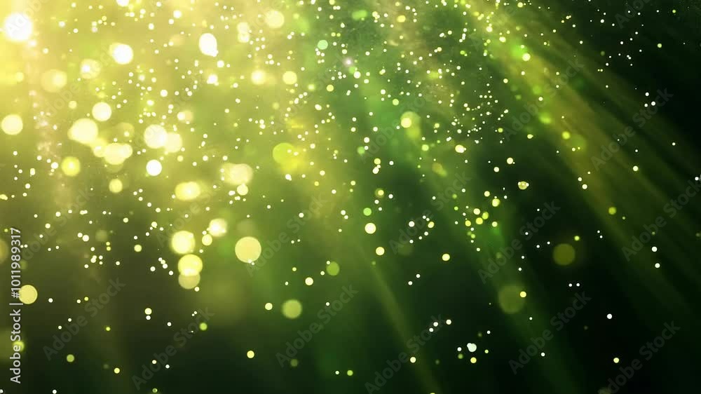 Ethereal Golden Particles Floating in Lush Green Light Ethereal Golden Particles Floating in Lush Green Light