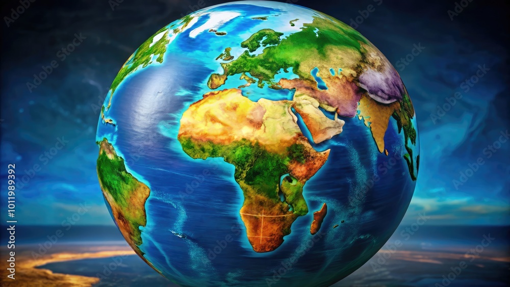 Fototapeta premium Colorful Clip Art Earth Globe with Detailed Continents and Ocean for Educational and Creative Use
