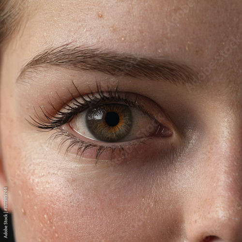 Extremely close up portrait of a young woman