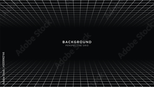Perspective grid background 4K vector wireframe futuristic in black and white colors