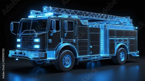 3d wireframe model of a fire truck design concept background