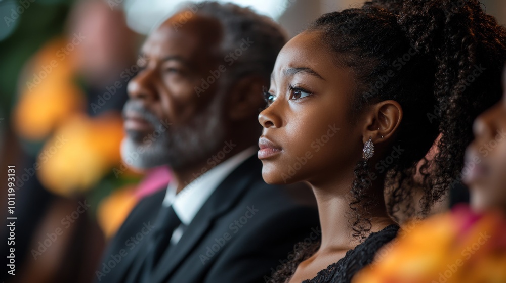 Family Grieving at a Funeral Ceremony with a Focus on Sadness and Mourning Family Grieving at a Funeral Ceremony with a Focus on Sadness and Mourning