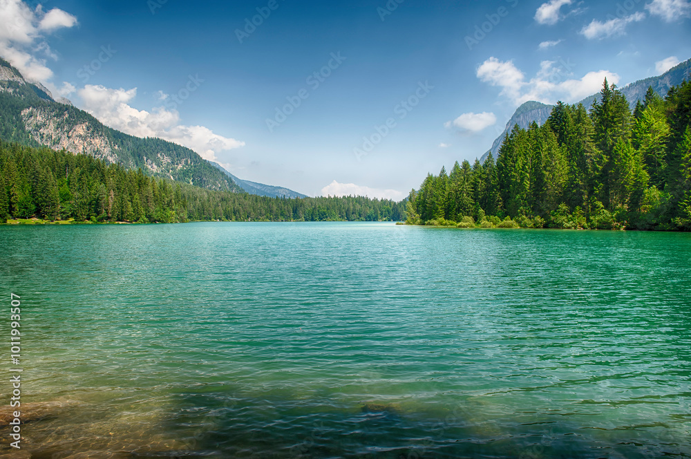 Crystal clear water of Lake Tovel, Trentino Alto Adige, Italy Crystal clear water of Lake Tovel, Trentino Alto Adige, Italy
