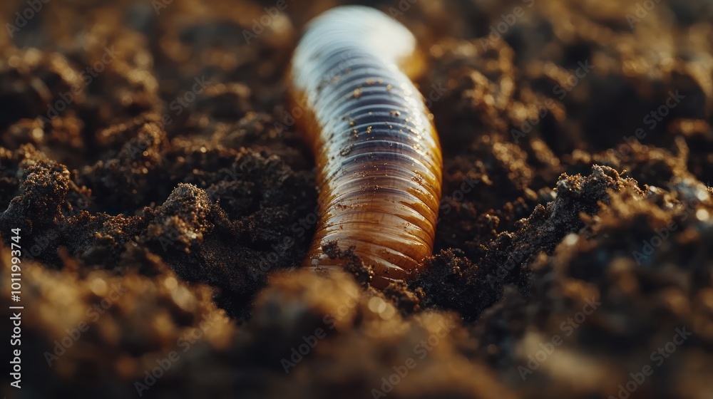 A close-up of a worm in the soil. A close-up of a worm in the soil.