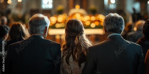 Family Mourning Together at Funeral Service with Subdued Emotional Atmosphere