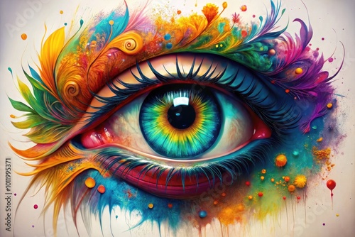 Colorful Eye Illustration with Intricate Details and Vivid Colors on a Clean White Background