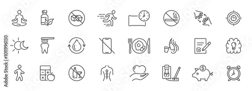 Habits icon set. Good habit and active life line icon. Vector