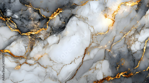 Abstract Gold Veins on White and Gray Marble Background photo