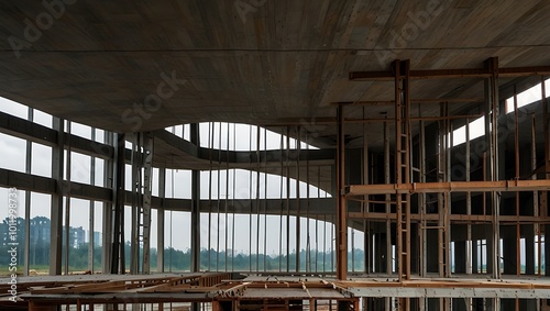 Construction Site with Concrete Ceiling and Large Windows