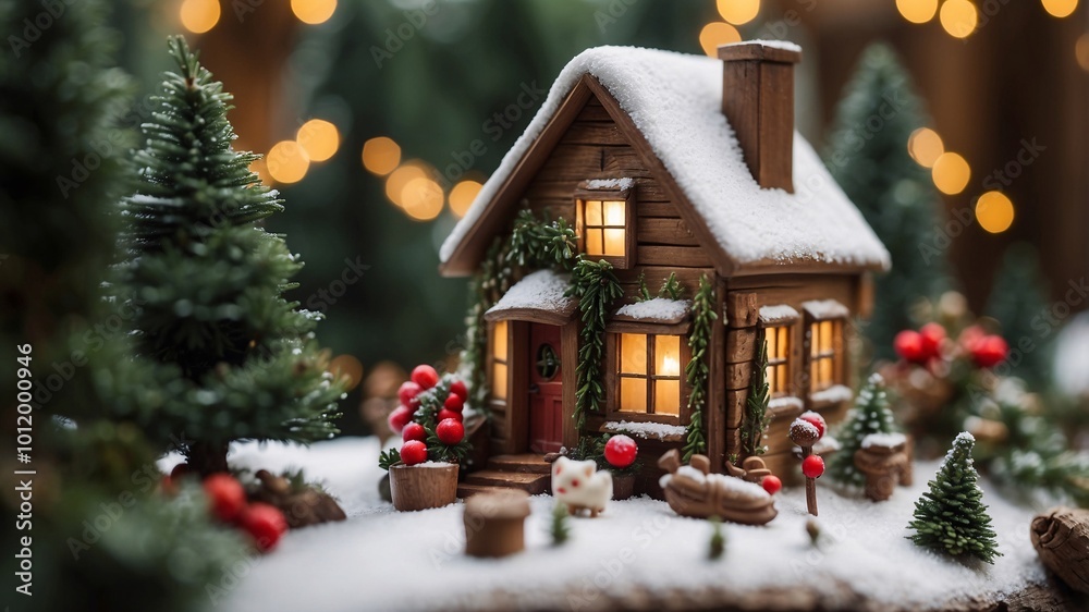 christmas tree house with candles and decorations as macro photography view in winter season for christmas christmas tree house with candles and decorations as macro photography view in winter season for christmas