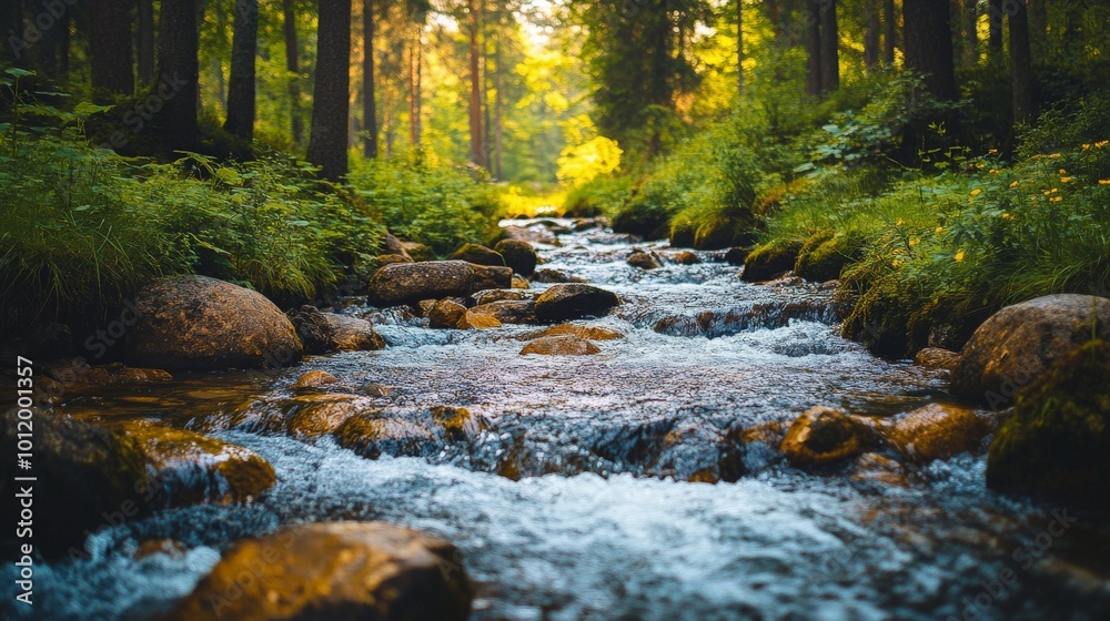 Scenic River Flowing Through a Forest with Beautiful Natural Surroundings Scenic River Flowing Through a Forest with Beautiful Natural Surroundings