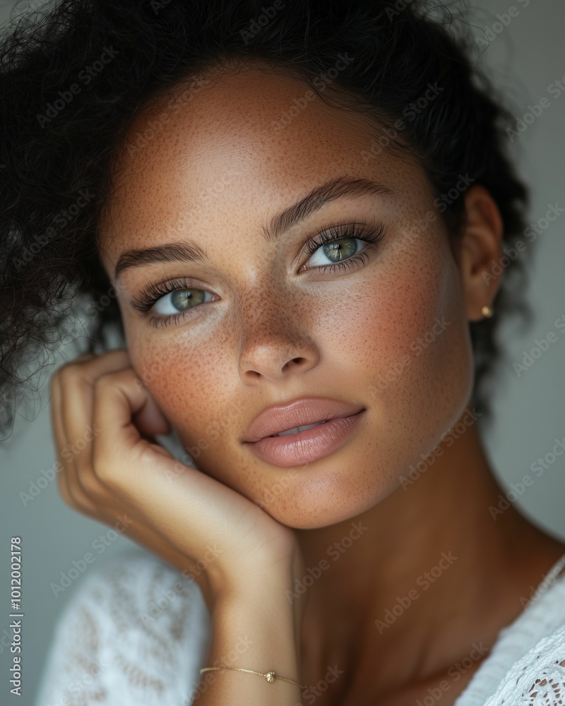 A close-up portrait of a woman with vitiligo