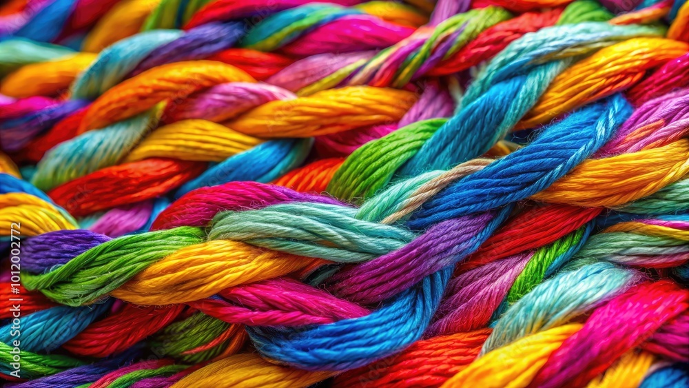 Colorful interwoven threads creating a vibrant textile pattern for creative design and crafting projects