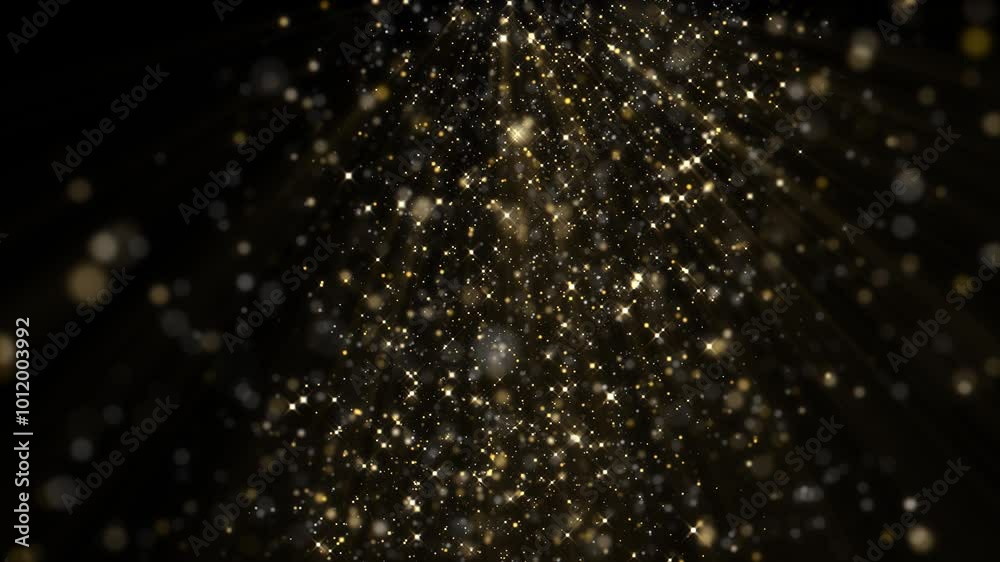 4k Gold Particles Explosion. Motion Background. Golden glitter particle. Isolated on black. Animated Overlay. Holiday theme. Christmas 2025