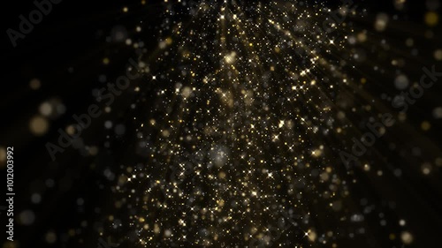 4k Gold Particles Explosion. Motion Background. Golden glitter particle. Isolated on black. Animated Overlay. Holiday theme. Christmas 2025