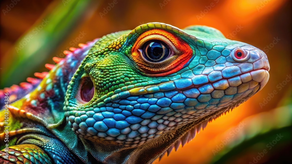 Fototapeta premium Colorful lizard pet on a textured surface showcasing its vibrant scales and unique features