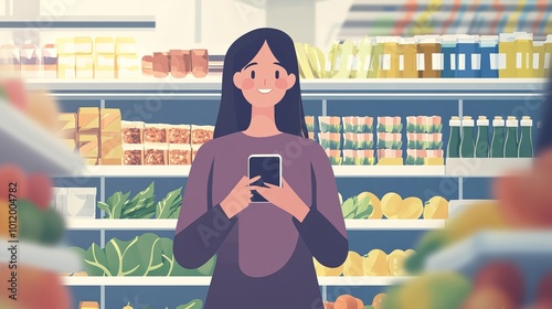 Modern Grocery Shopping: A Young Woman's Healthy Choices