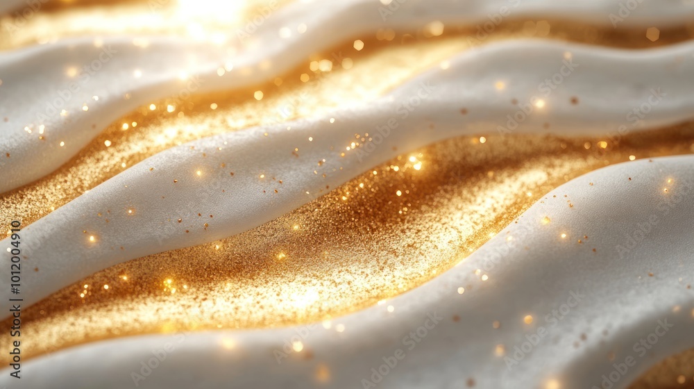 Abstract background of white fabric on a sparkling gold surface with bokeh effect. Abstract background of white fabric on a sparkling gold surface with bokeh effect.