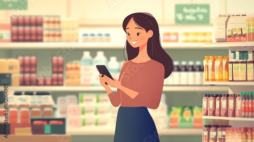 Modern Grocery Shopping: A Young Woman's Healthy Choices