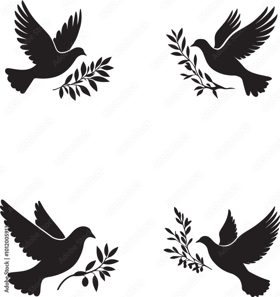 Obraz premium Dove Birds silhouette with leaves