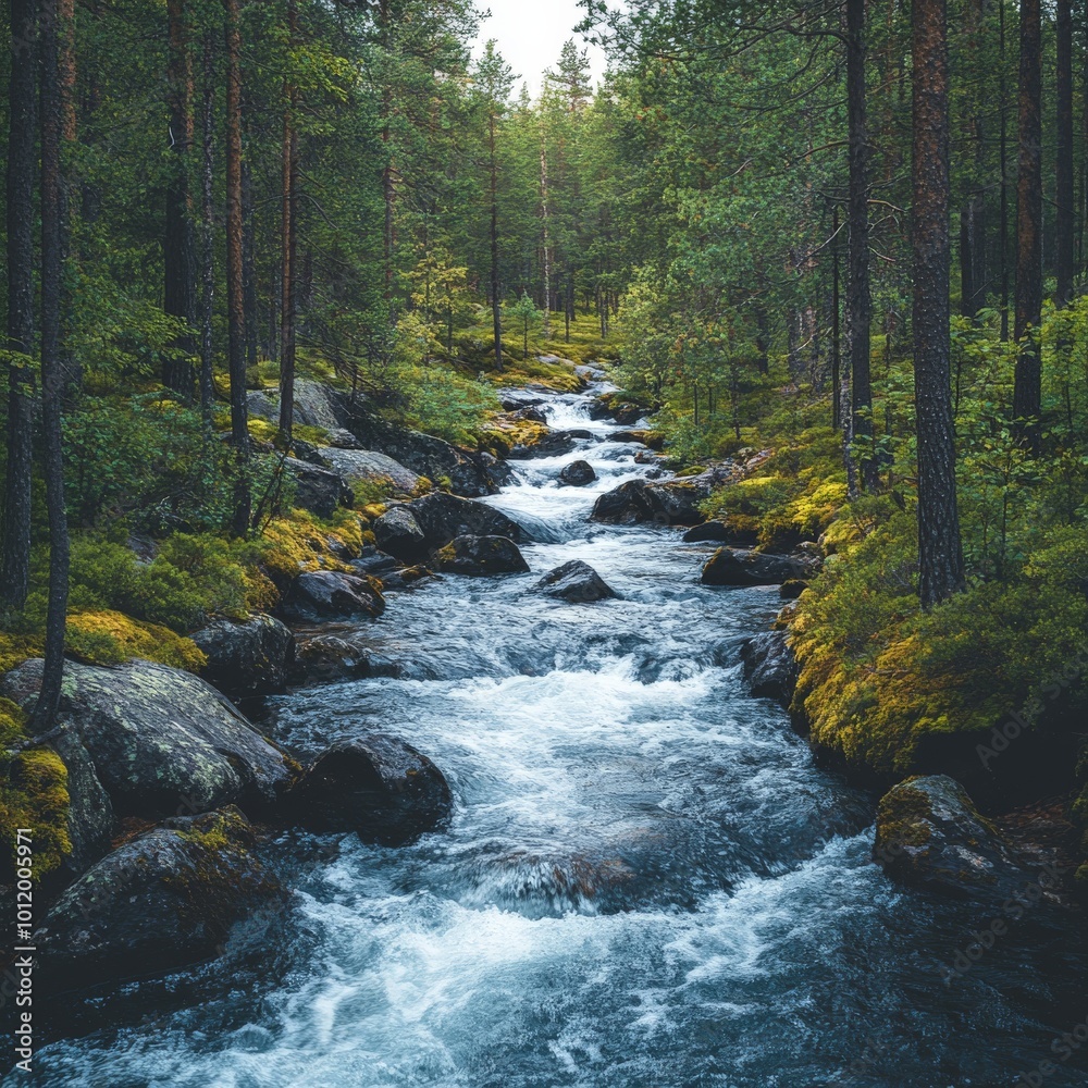 Fototapeta premium Scenic River Flowing Through a Forest with Beautiful Natural Surroundings