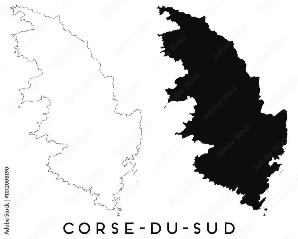 Fototapeta premium Corse du Sud map outline and black silhouette vector