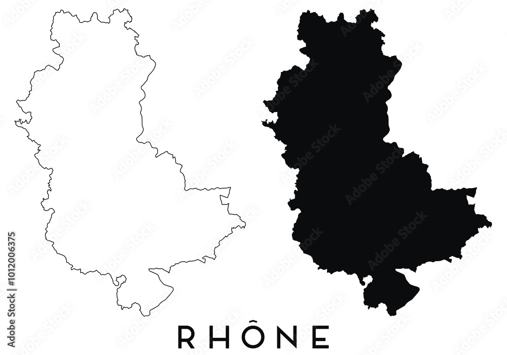 Rhone map outline and black silhouette vector Rhone map outline and black silhouette vector