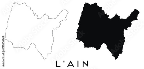 l'Ain map outline and black silhouette vector
