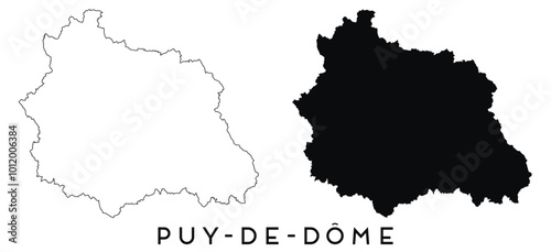 Puy de Dome map outline and black silhouette vector