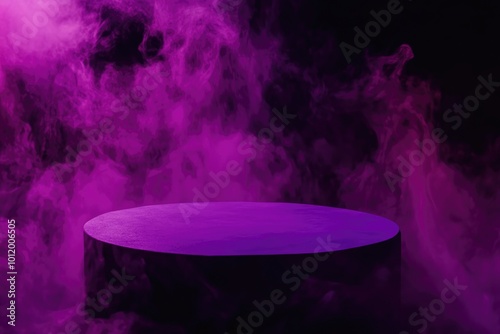 Mystical Empty Podium Bathed in Purple Nebula for Product Display and Promotional Design