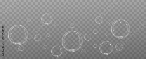 Realistic soap bubbles.Flying bubbles on a transparent background.	