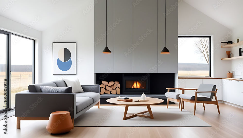 Fototapeta premium scandinavian home interior design modern living room farmhouse