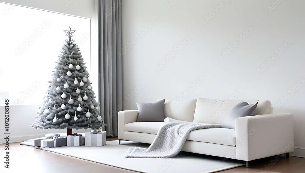 silver christmas tree sits near white sofa plush throw blanket silver christmas tree sits near white sofa plush throw blanket