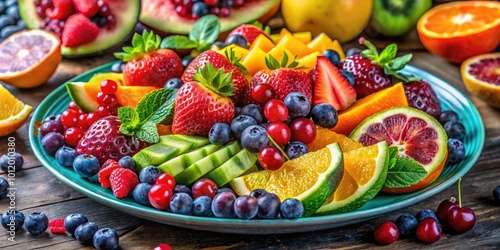 Colorful Plate of Fresh Seasonal Fruits Perfect for a Healthy Snack or Vibrant Table Setting